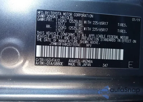2019 Toyota Rav4 Xle from USA, damaged, VIN JTMW1RFV4KD015594
